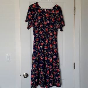 Navy Floral Midi Dress Size Large